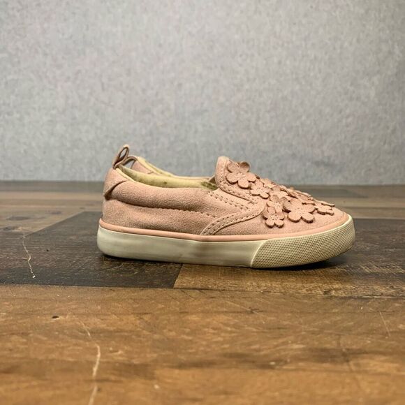 Gymboree Little Girls Size 6 Sweep Shoes Pink Suede Floral Loafers Slip On - Picture 1 of 8